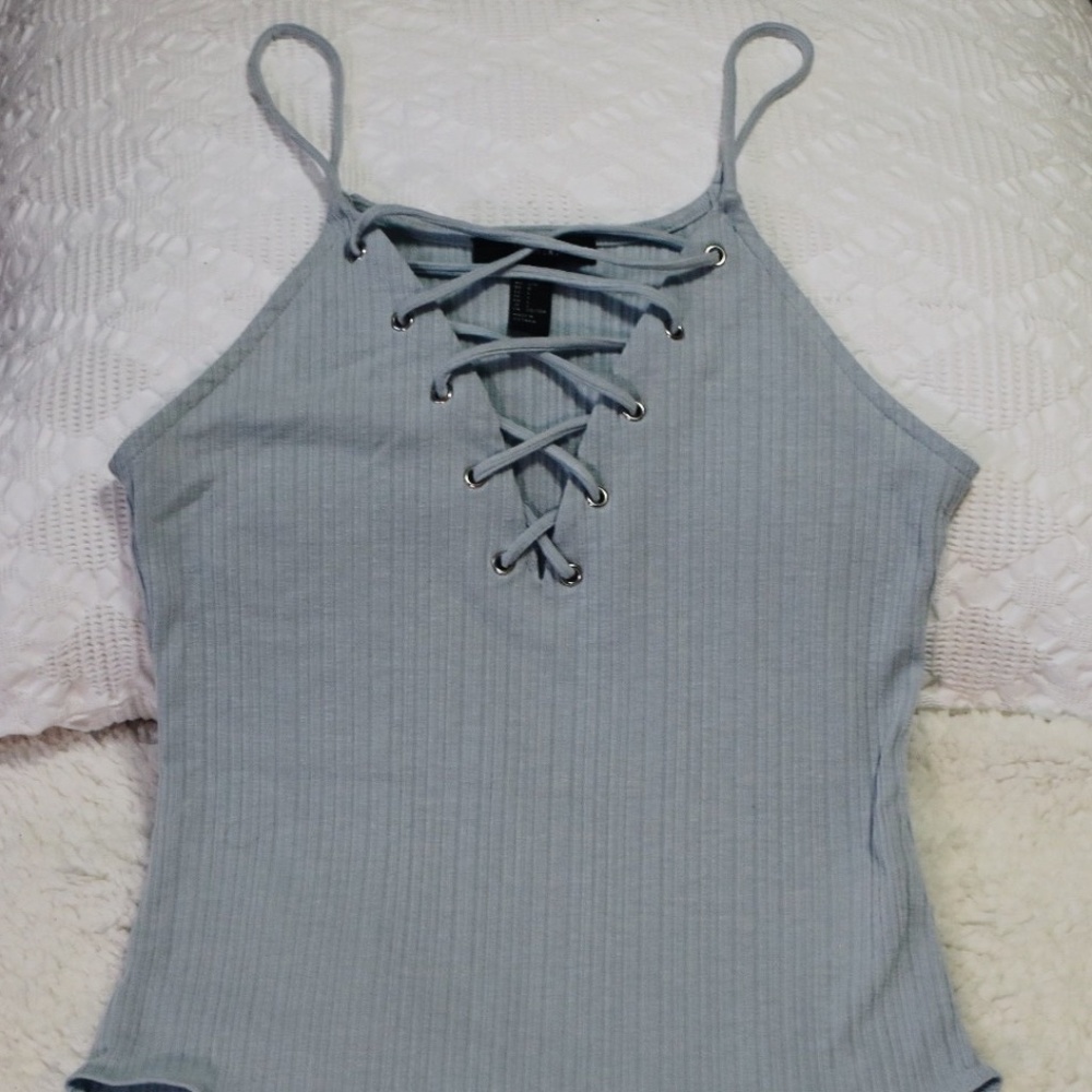 Light Blue Lace-up Bodysuit | Forever 21